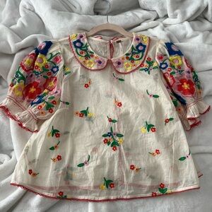 new, unworn “flowers of love” Free People top in color “Ecru Combo”, xs